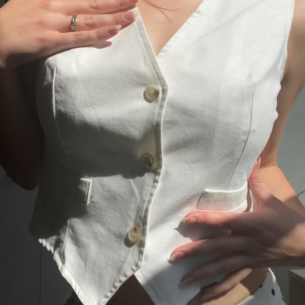 Linen button down vest